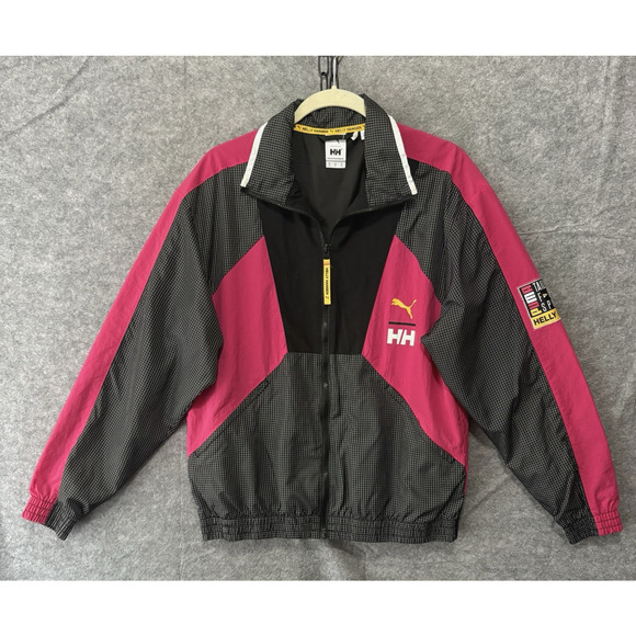 Helly Hansen X Puma Track Jacket Mens Sz S Black Pink Logo Pockets Windbreaker - Picture 1 of 10